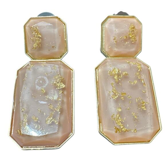 ZARA STYLISH WOMEN'S MILKY PINK GOLD SPACKLE STATEMENT EARRINGS IVORY - Picture 1 of 2